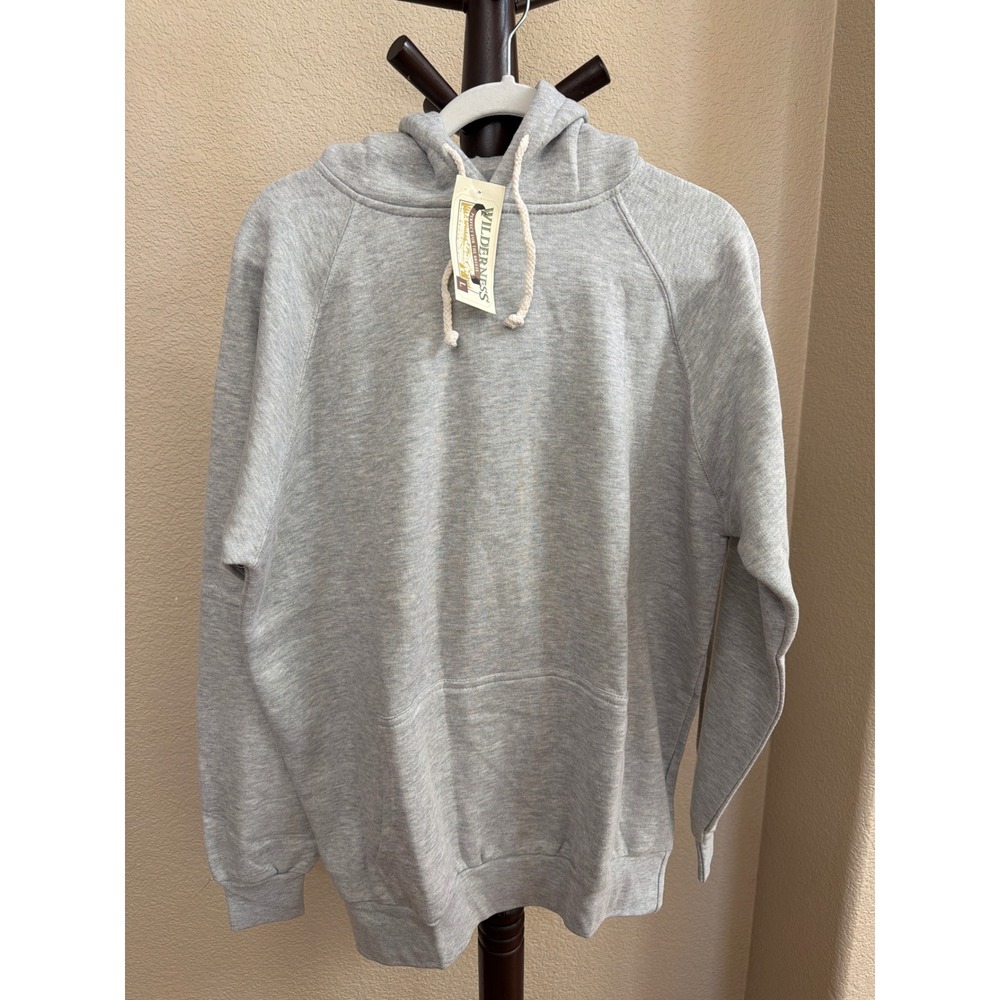 Wilderness Mens Raglan Hoodie Heather Gray Fleece Sweatshirt Size L NWT